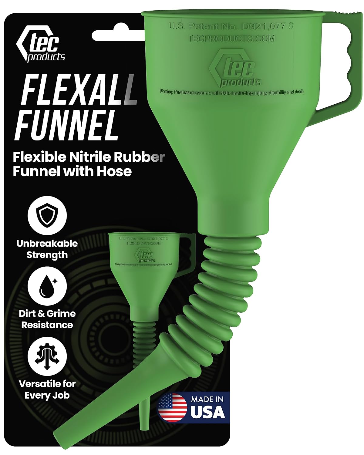 TEC Products FlexAll Long Flexible Funnels - Automotive Oil Funnel with Hose, Durable Nitrile Rubber for Oil Change, Transmission Funnel Fluid, Diesel, Fuel, Gas - Made in USA - Red (16 x 5 Inches)