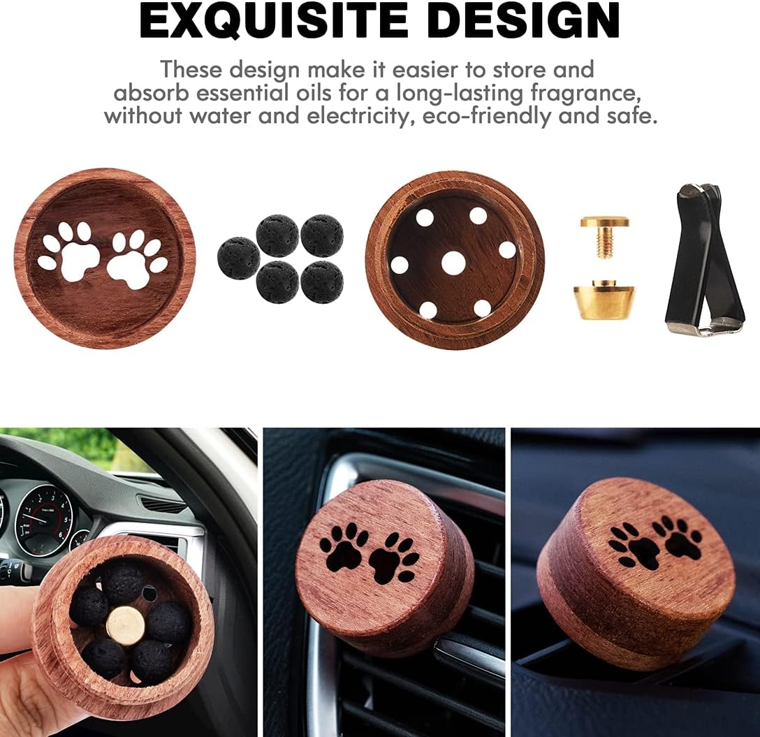 Essential Oil Car Diffuser, 2 PCS Car Aromatherapy Wood Diffuser with Vent Clip
