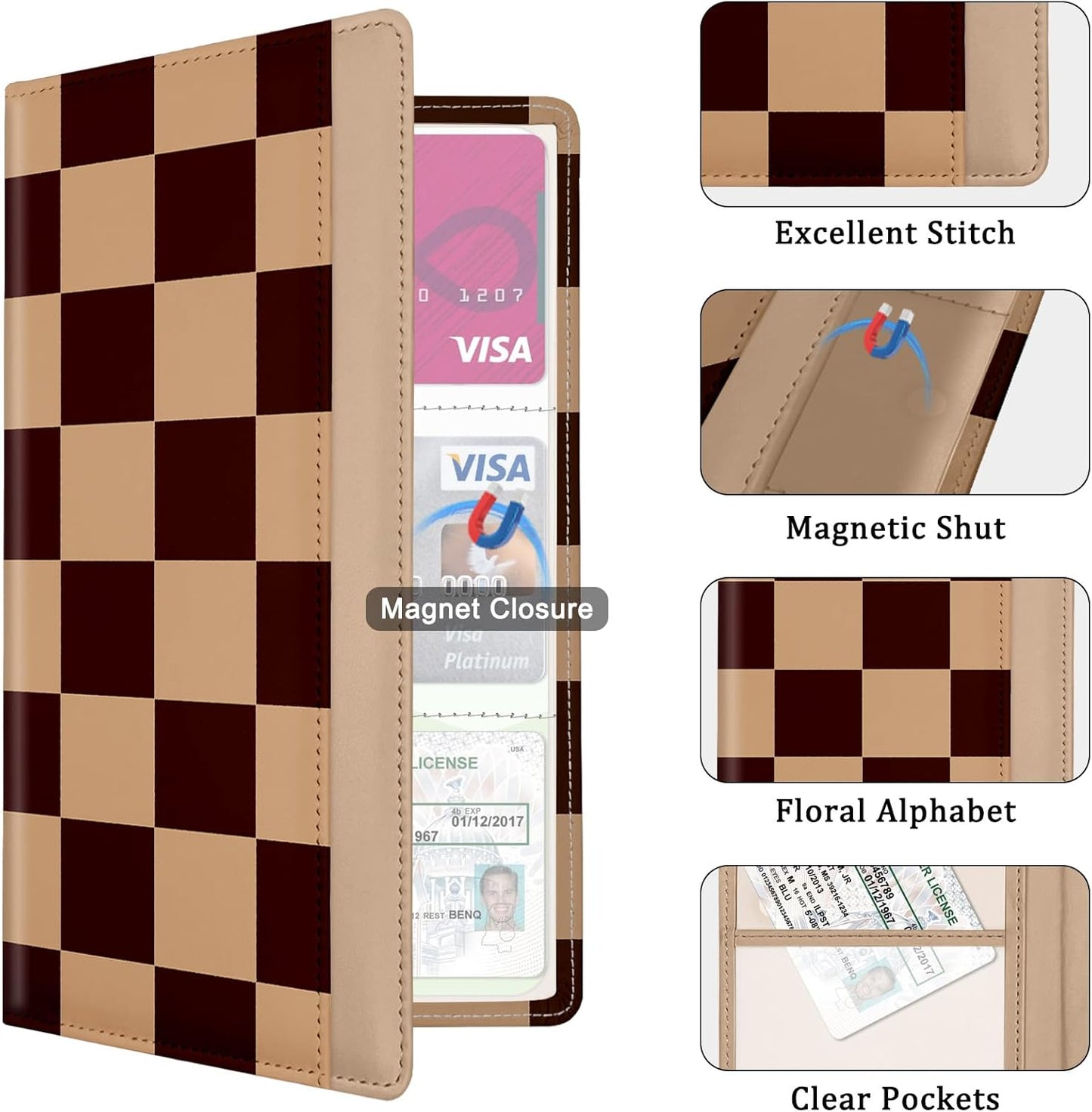 Car Registration and Insurance Holder, with Magnetic Closure for License, Cards and Documents, All Vehicle Needs and Car Accessories (Leopard-Black)