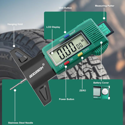 GODESON Tire Tread Depth Gauge, Digital Tire Tread Depth Gauge with 3 Modes-Fractional Inch, Decimal Inch and Millimeter, Tire Depth Gauge for Motorcycles, Cars, SUV, Easy to Read Tread Depth Gauge