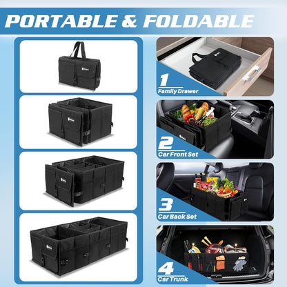 Sposuit Trunk Organizer for Car - 70L Collapsible Car Storage with 11 Pockets & Reinforced Handles, SUV Trunk Organizers for Grocery Cargo(Black)