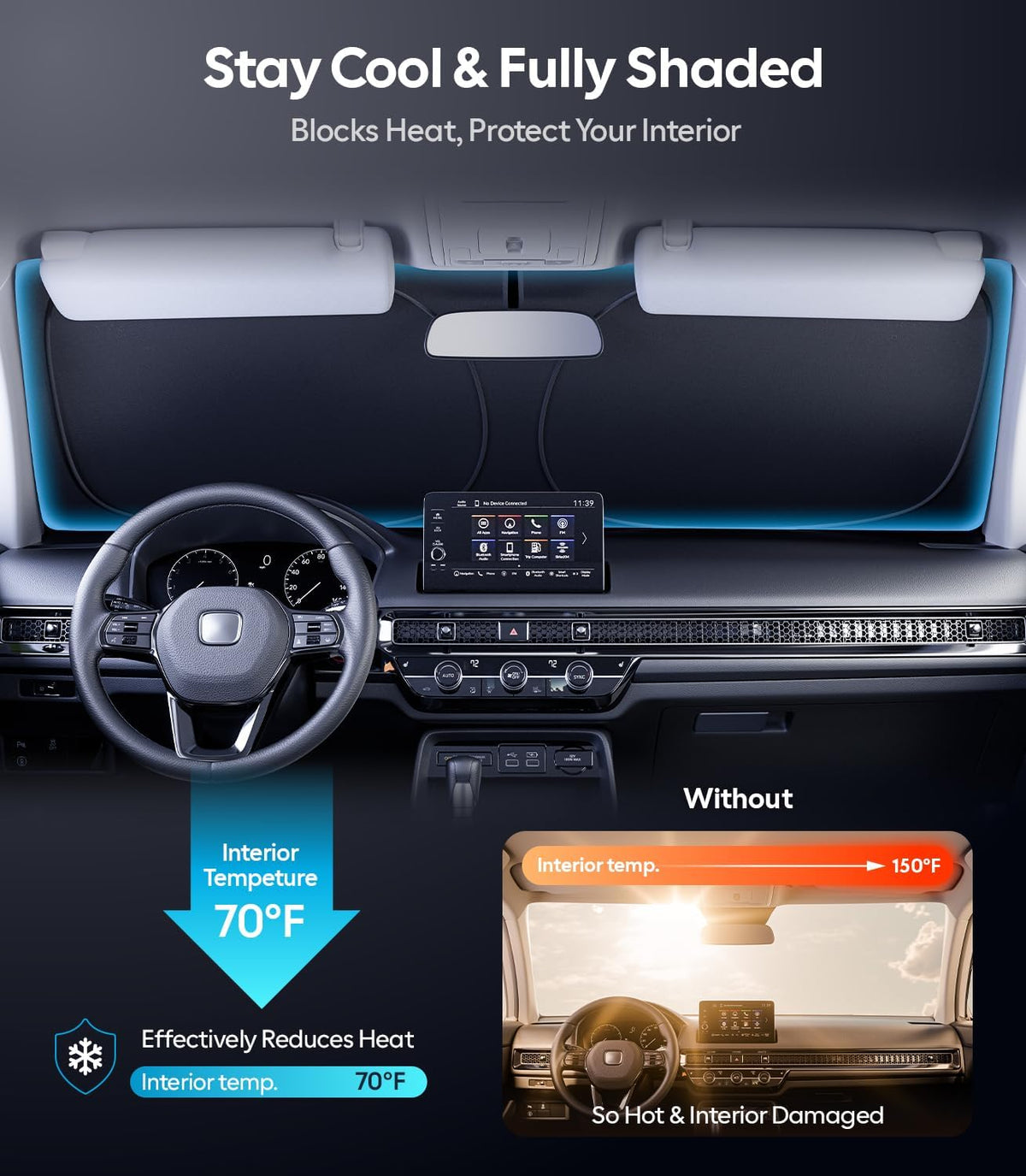 Wigoo Tesla New Model Y Accessories Windshield Sunshade [OEM Design, 100% Sun Blockage] Foldable Heat Insulation Sunshade with Storage Bag, for Model Y 2020~2026 (Juniper), Silver Coating - Colors A
