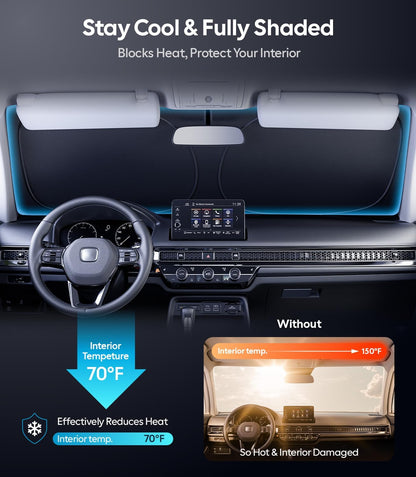 Wigoo Tesla New Model Y Accessories Windshield Sunshade [OEM Design, 100% Sun Blockage] Foldable Heat Insulation Sunshade with Storage Bag, for Model Y 2020~2026 (Juniper), Silver Coating - Colors A