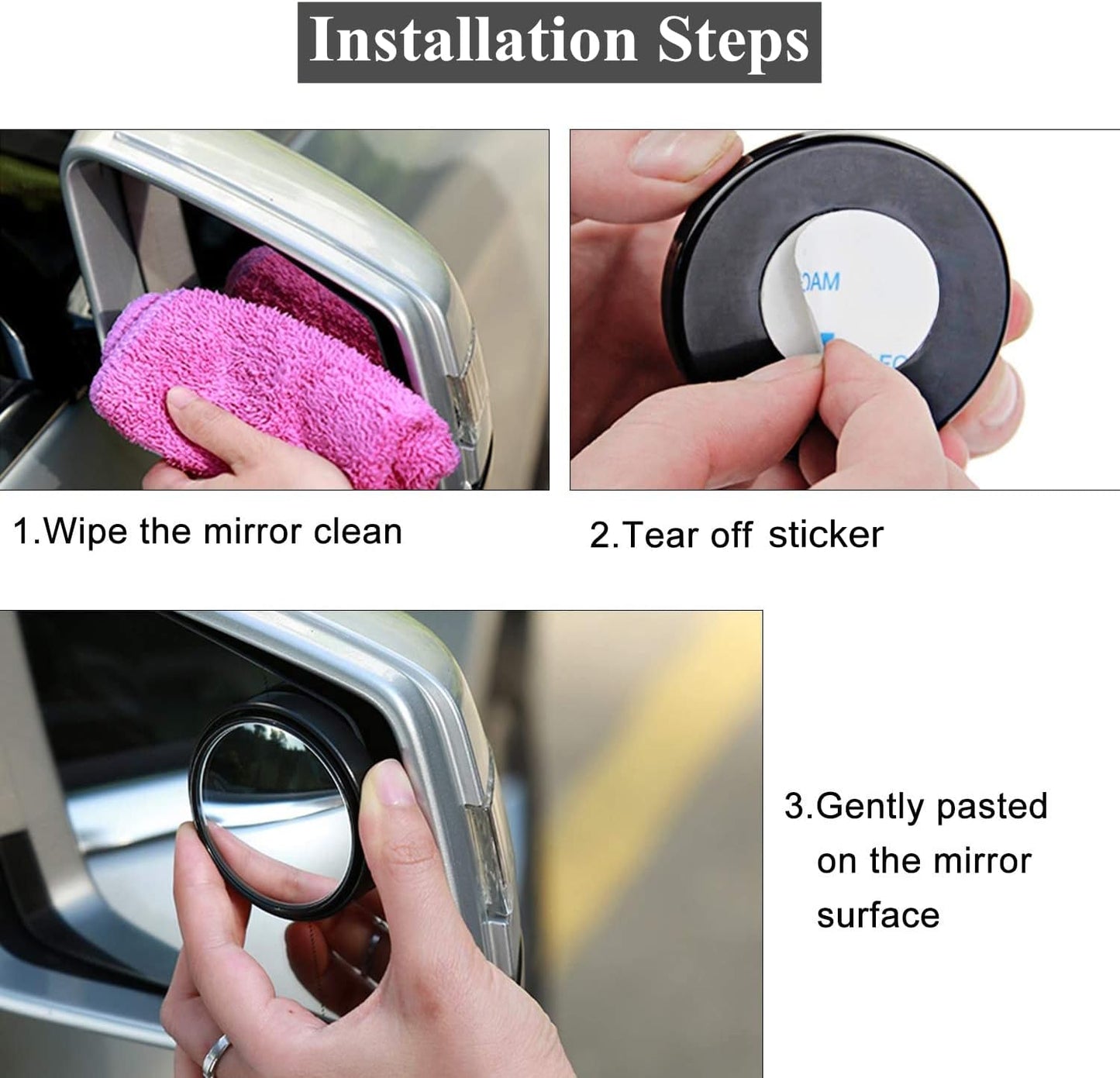 2 pcs Blind Spot Mirrors, 2" Round HD Glass Convex 360° Wide Angle Side Rear View Mirror with ABS Housing for Cars SUV and Trucks, Black, Pack of 2