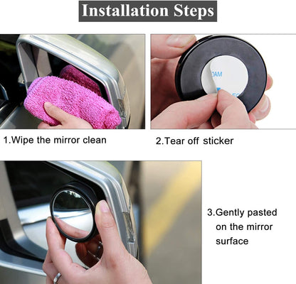 2 pcs Blind Spot Mirrors, 2" Round HD Glass Convex 360° Wide Angle Side Rear View Mirror with ABS Housing for Cars SUV and Trucks, Black, Pack of 2