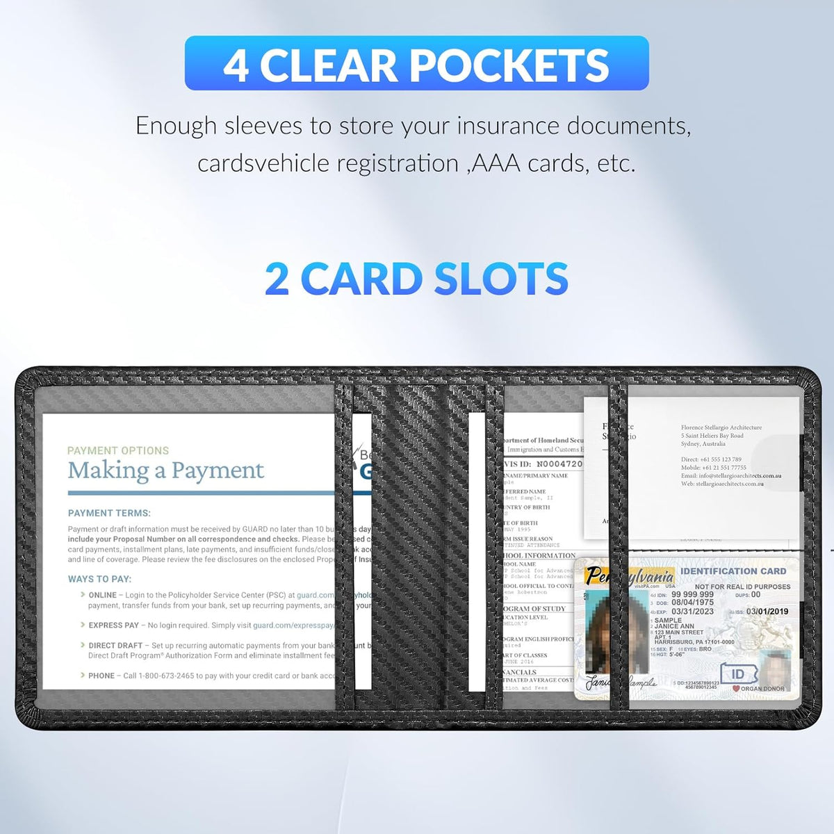 Car Registration and Insurance Card Holder，Vehicle Glove Box Car Organizer，Accessories Case for Storing Driving Licences, Cards, Documents