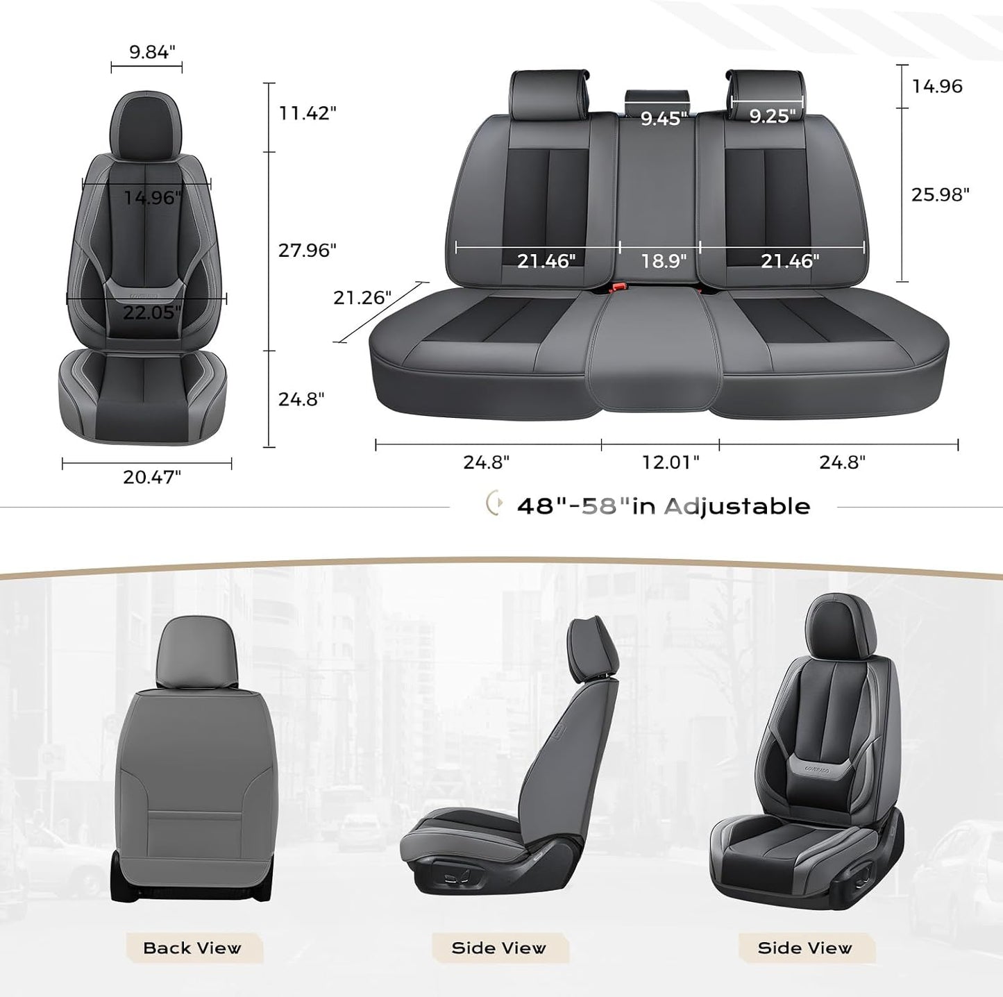 Coverado Seat Covers Full Set, Black Seat Covers for Cars 5 Seats, Car Seat Protector, Waterproof Nappa Leather Car Seat Cushion, Front and Rear Car Seat Cover Fit for Most Sedans SUV Pick-up Truck - Colors A