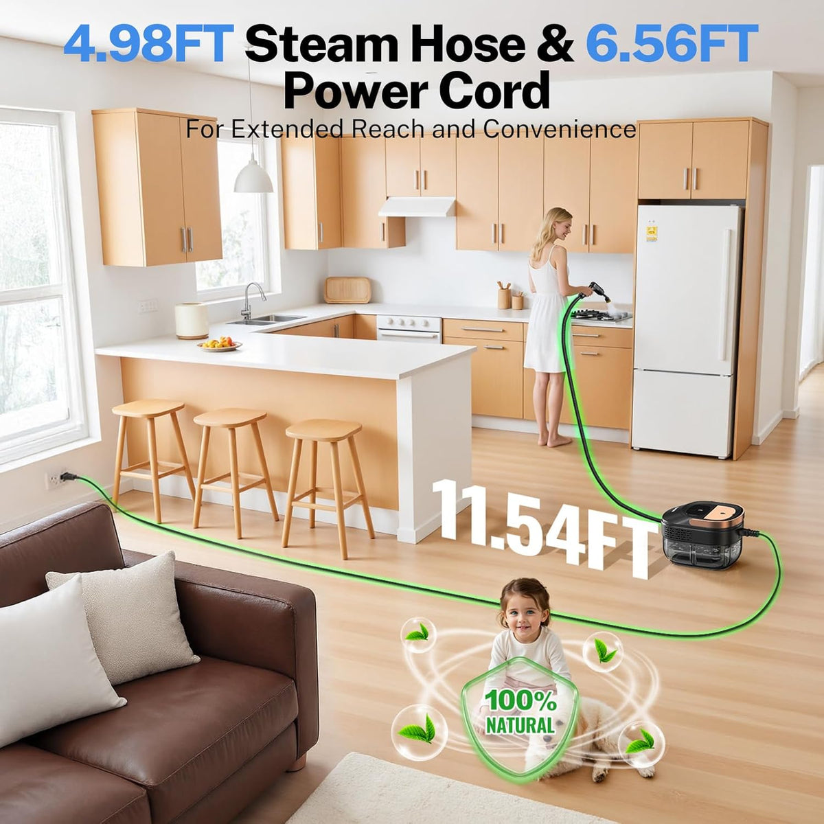 ODSD Steam Cleaner for Home & Car, 3-Level Adjustable Steamer for Cleaning, 15s Heat-Up & 1.6L Large Tank, Handheld Steam Cleaner for Car Detailing, Home, Tile, Grout,Furniture with 15pcs Accessories