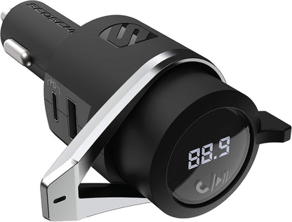 Scosche BTFM9 FM Bluetooth Transmitter Car, Dual 12W USB-C and USB-A Charging Ports, Fast Type C Car Charger, Wireless Radio Bluetooth Adapter, Hands-Free Kit for Calls, Siri and Google Assistant