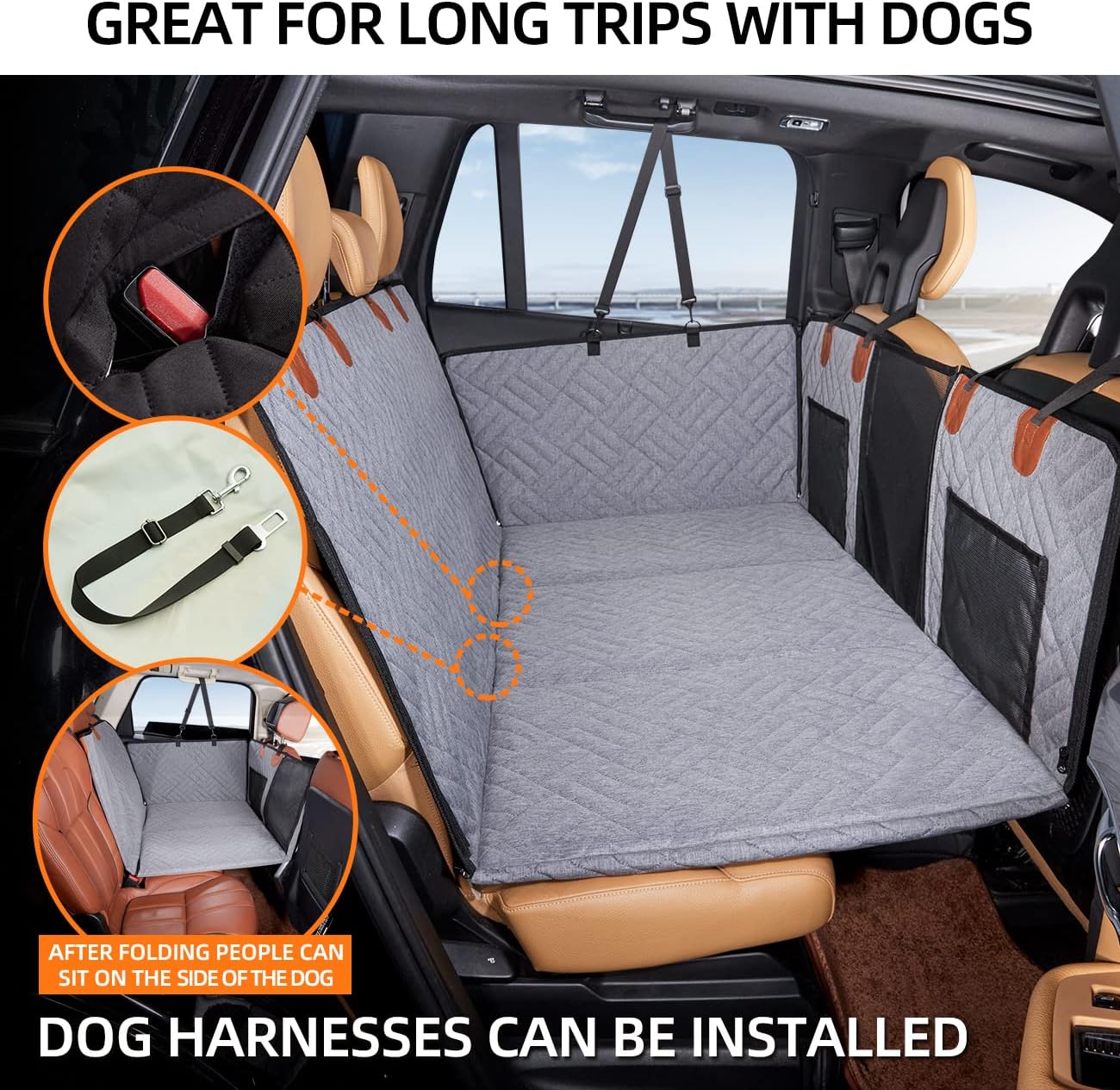 YJGF Back Seat Extender,Dog Seat Cover for Back Seat,Hard Bottom Car Seat Cover for Dogs,Dog Hammock for Car,Back Seat Pet Cover for Dogs(Black,for Car/SUV/Small Truck)