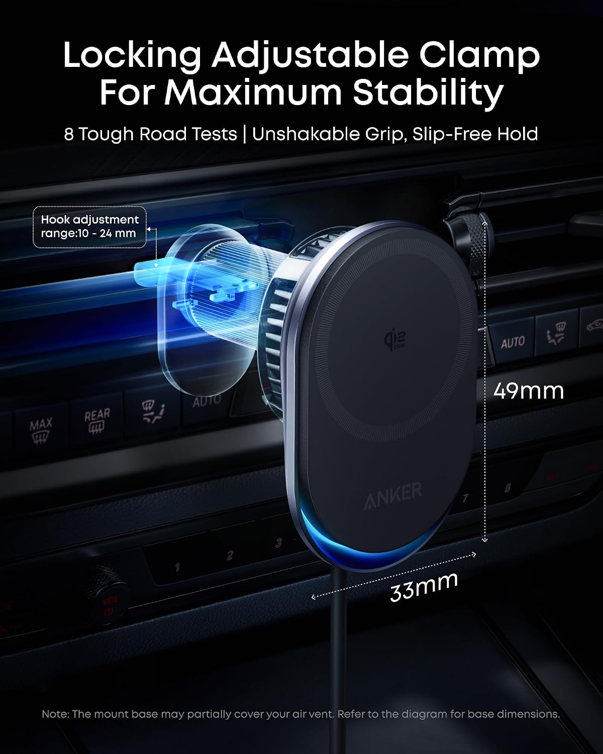 Anker Prime MagSafe Car Mount Charger, Qi2 25W Certified Wireless Car Charger with AirCool, Strong Magnets, Air Vent Mount for iPhone 17-12 Series