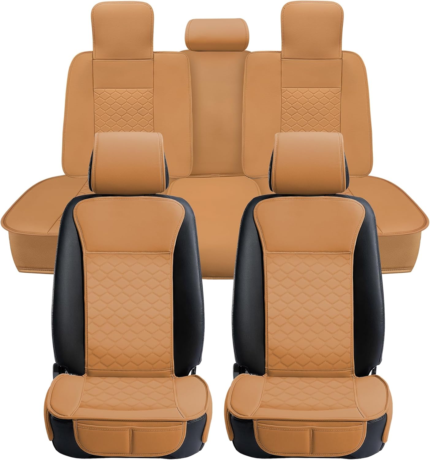 Elantrip 2PCs Front Car Seat Covers Leather Water Proof Seat Protector Universal fit for Most Cars SUVs and Trucks Black