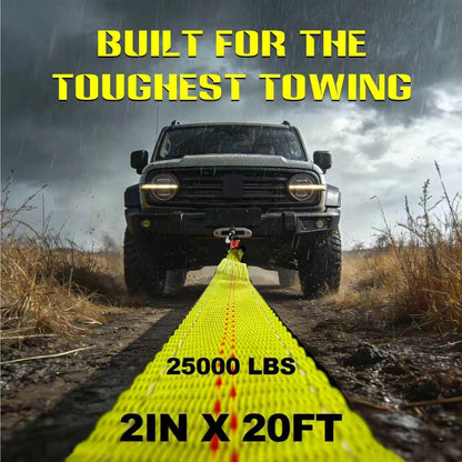 Heavy Duty Recovery Tow Strap, 2" x 20ft, 25,000 LBS Break Strength, Reinforced Loops,Winch Extension & Tree Saver Strap for Trucks, SUVs, Jeeps, ATVs and Off-Road Vehicle Emergency Recovery