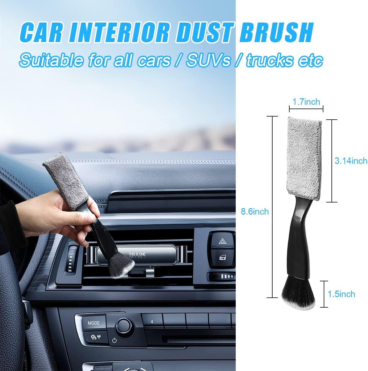 Ziciner 2 PCS Double Head Brush for Car Clean, Soft Auto Interior Duster Detailing Brushes, Universal Vehicle Dashboard Screen, Air Vents, Computer etc Cleaning Tool Accessories (Black)