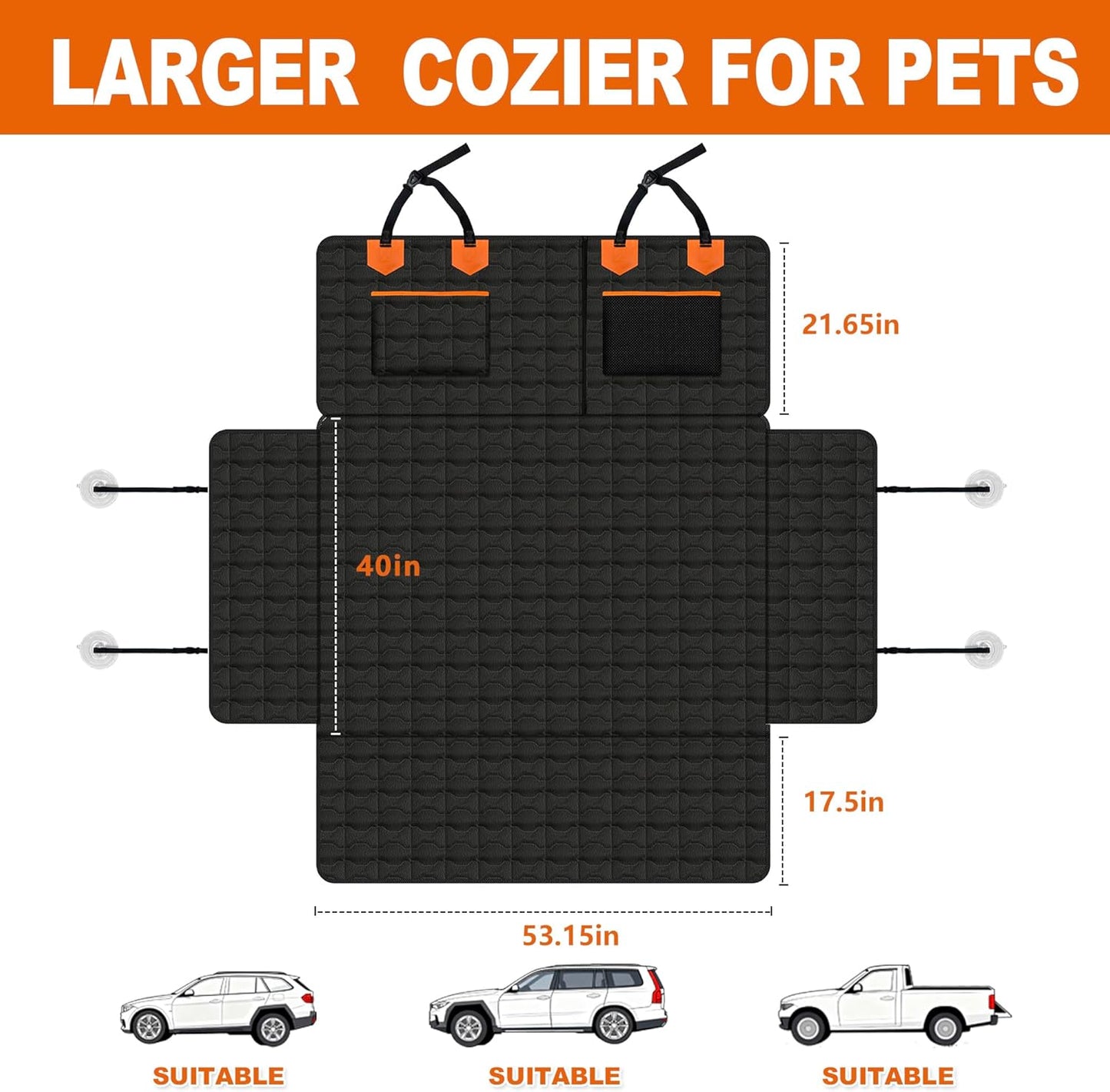 IJVAE SUV Cargo Liner for Dogs, Waterproof Dog Trunk Cover with Bumper Flap Protector, Pet Cargo Mat for SUVs Sedans Vans, Non-Slip Scratchproof Dog Seat Cover，Large Size Universal Fit, Black