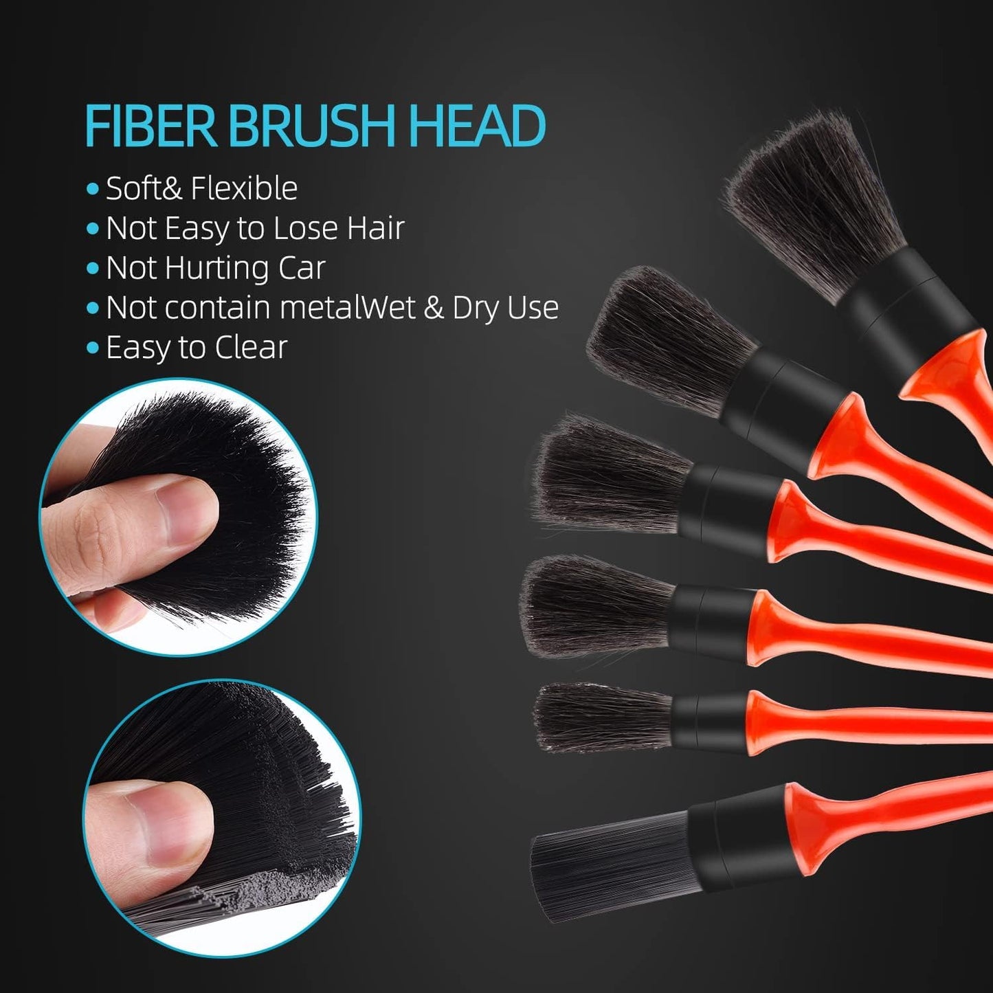 SPTA Car Detailing Brush Set, 5 Pack Soft Boar Hair Auto Detail Brush Kit with Elbow for Automotive Elegant Surface Interior Exterior Dashboard Emblems Panels Engine Bay Wheels Air Vent Seat Leather