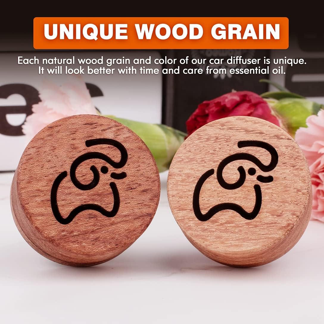 Essential Oil Car Diffuser, 2 PCS Car Aromatherapy Wood Diffuser with Vent Clip