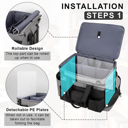 Wearable Large Cleaning Caddy Bag for Housekeeper, Clean Supply Organizer with Adjustable Shoulder, Waist & Handle Straps, Detailing Bag for Kitchen Supplies (Black)