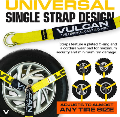 VULCAN Car Tie Down with Flat Hooks - Lasso Style - 2 Inch x 96 Inch - 4 Pack - Silver Series - 3,300 Pound Safe Working Load