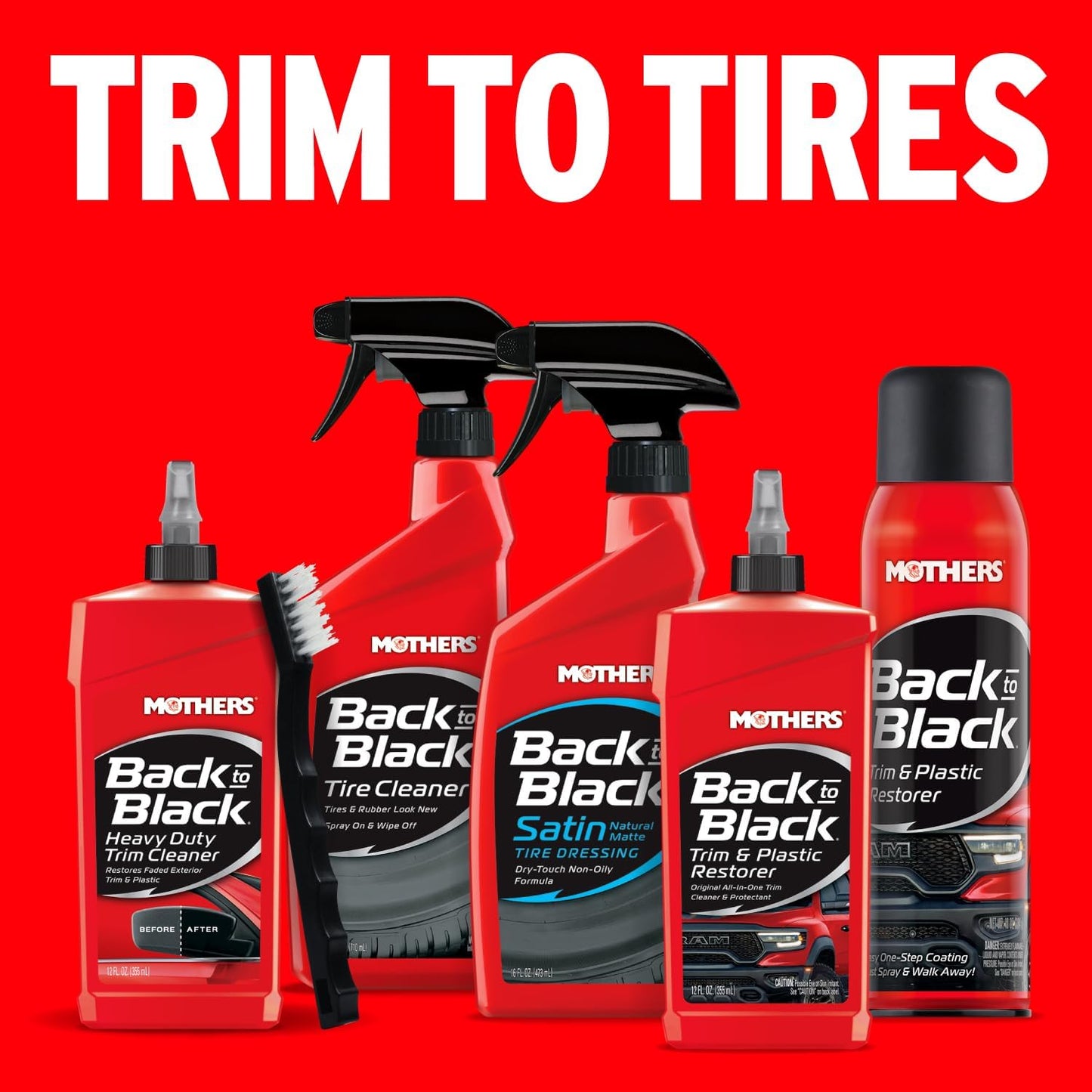 Mothers Back-to-Black Heavy Duty Trim Cleaner Kit, 12 oz. Gel Cleaner + Trim Brush — Deep Cleans & Restores Exterior Trim & Plastics, Removes Oxidation, Dirt, Grime & Wax, Drip-Free Gel (06141)