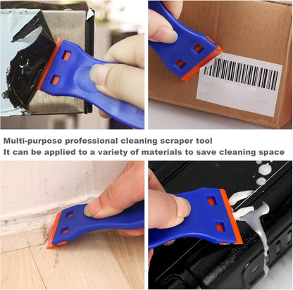 4 PCS Plastic Razor Blade Scraper and 120 PCS Plastic Razor Blades, Cleaning Scraper Tool for Remover, Adhesive, Stickers, Decals, Glass, Labels, Cars Windows