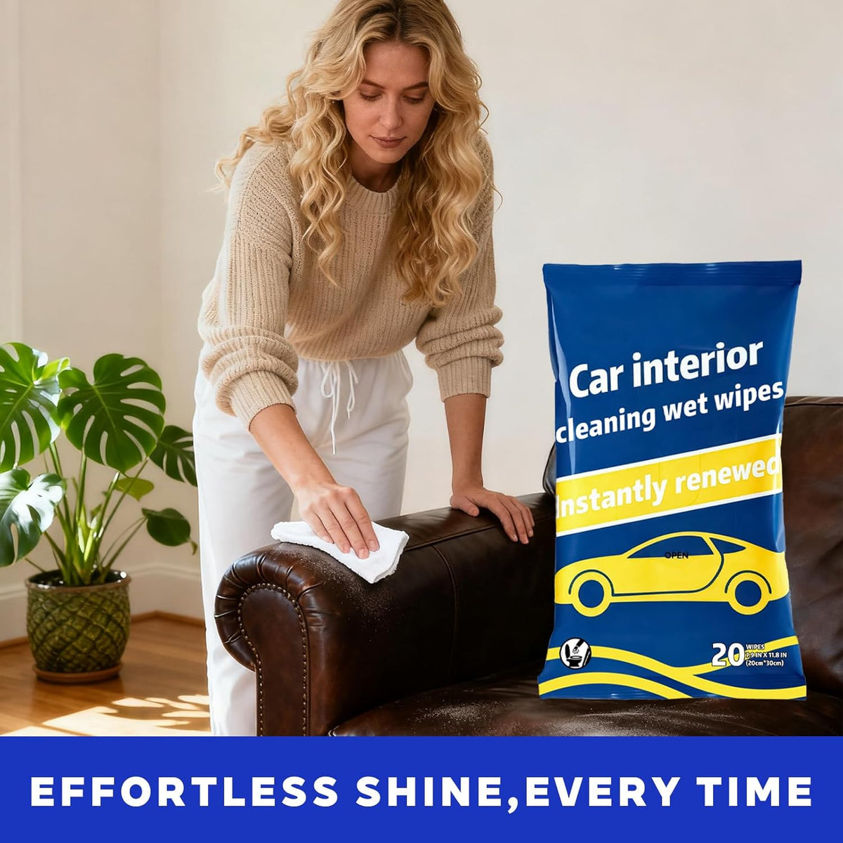 Dashboard Wipes, Car Interior Protectant, Car Protectant Wipes, Car Interior Cleaning Wet Wipes, 60 Count