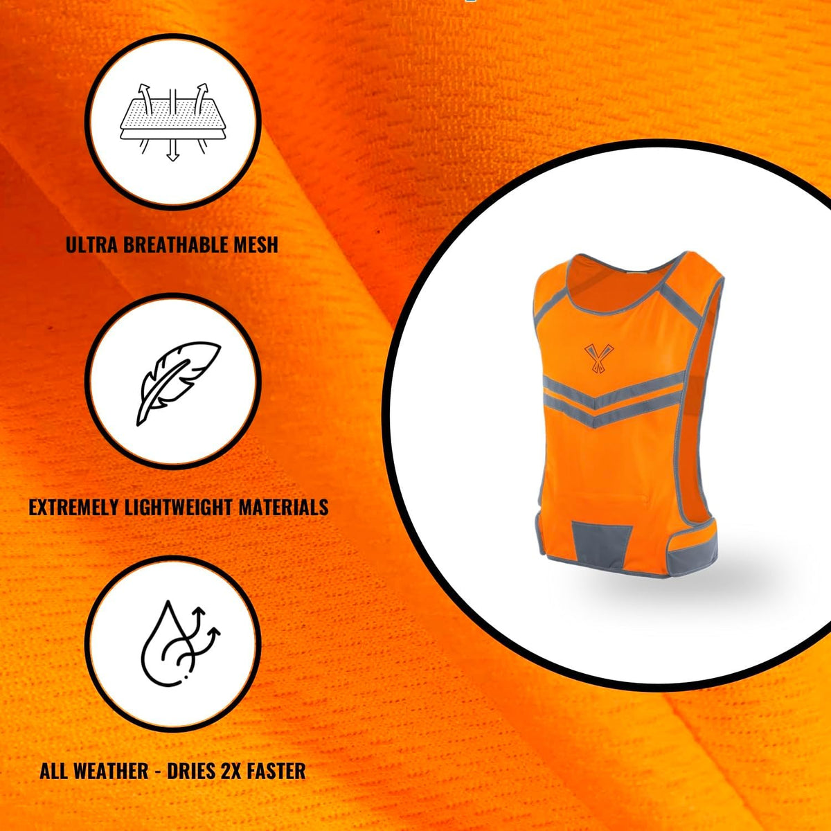 Reflective Running Vest with Pocket & 2 Bands, High-Visibility