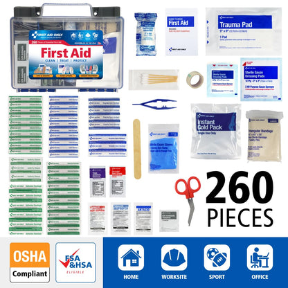First Aid Only 91248 OSHA-Compliant First Aid Kit, All-Purpose 50-Person Emergency First Aid Kit for Business, Worksite, Home, and Car, 260 Pieces