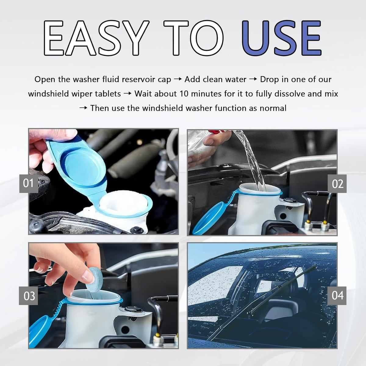 50PCS Windshield Washer Tablets,Concentrated Solid Effervescent Windshield Washer Fluid Tablets for Quickly Clearing Dust,Mud & Grime,Portable Windshields Wiper Fluid Tablet