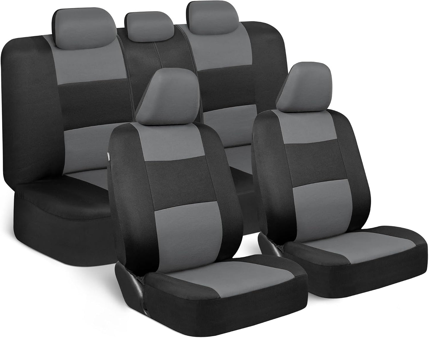 BDK PolyPro Car Seat Covers Full Set in Charcoal on Black – Front and Rear Split Bench for Cars, Easy to Install Cover Set, Accessories Auto Trucks Van SUV