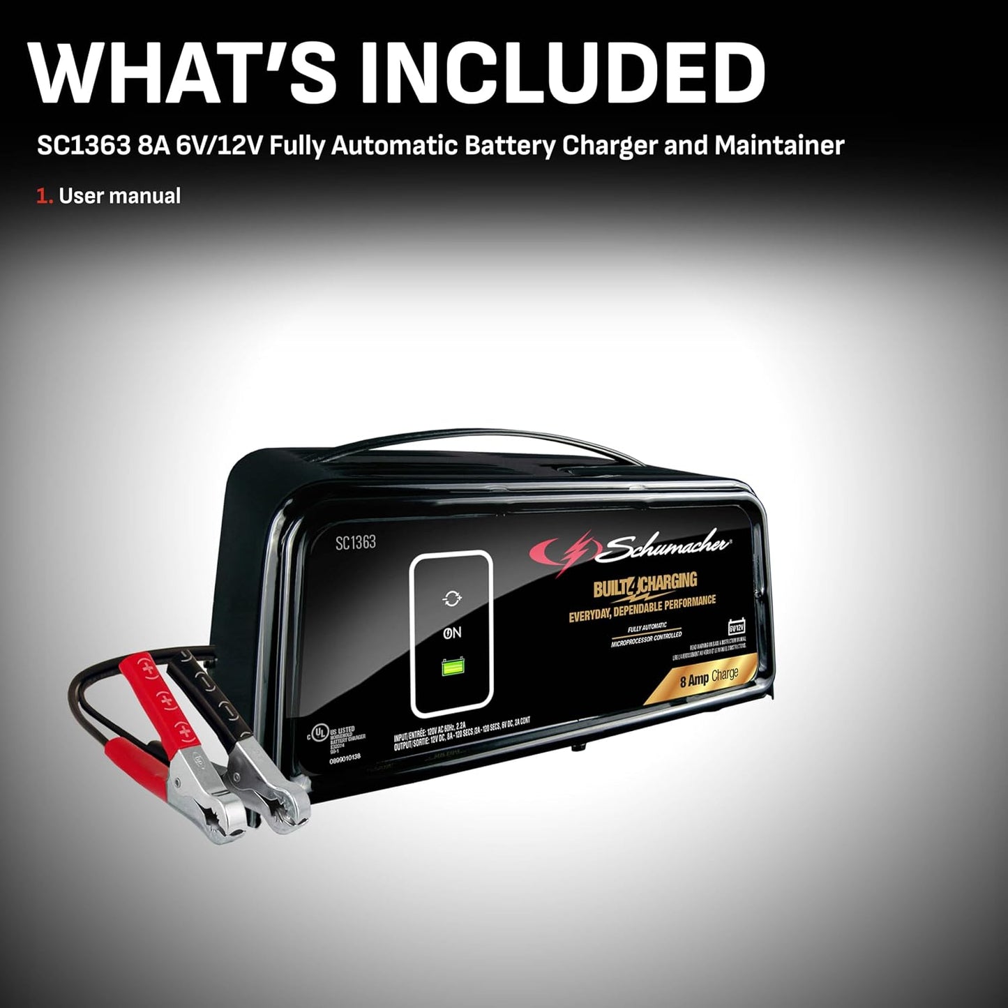 Schumacher Electric 8A Car Battery Charger and Maintainer, 3-in-1 Solution, for 6V/12V Power Sport, Automotive, and Marine Batteries, SC1363
