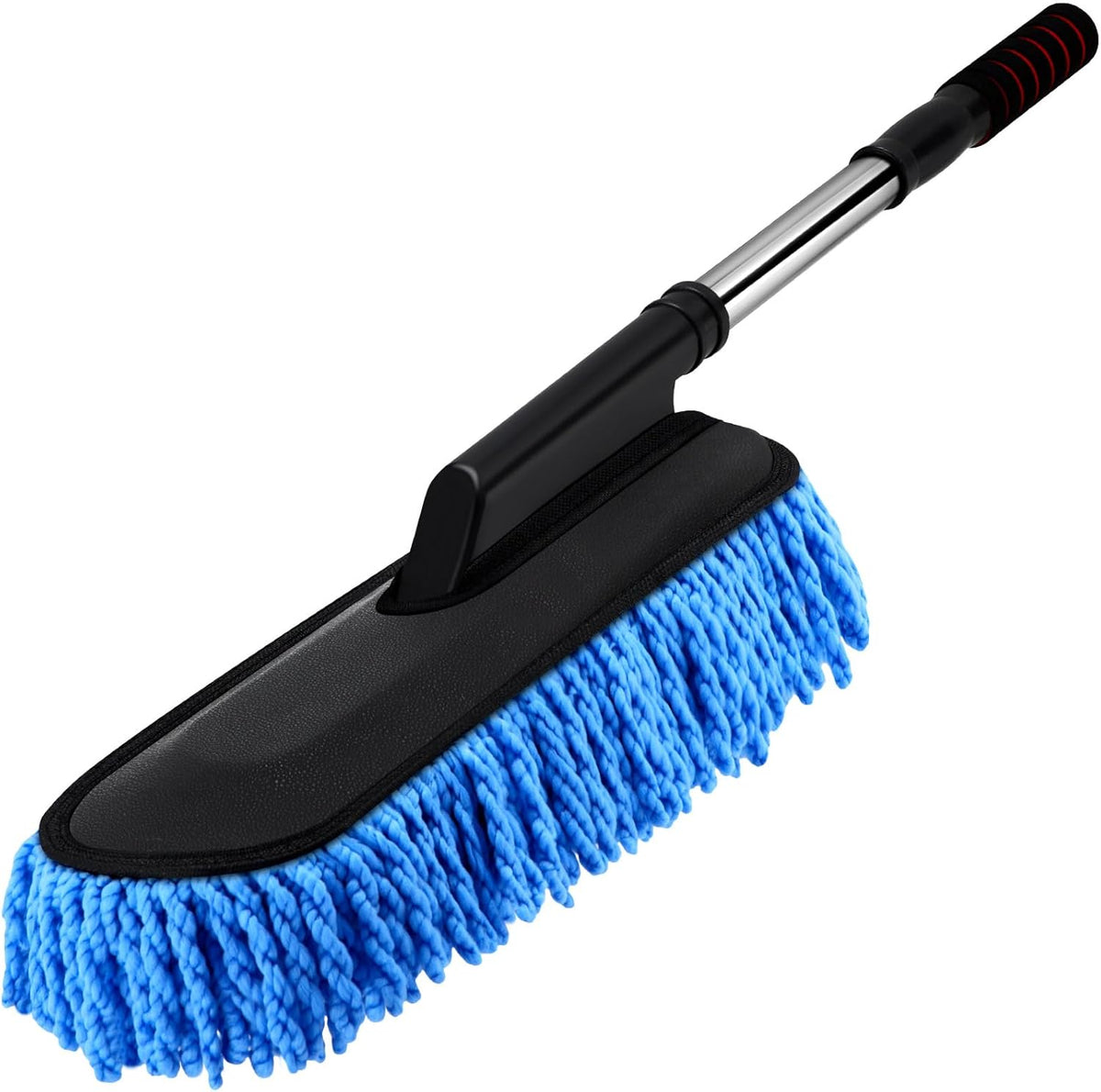 Tanlade 2 Pack Microfiber Car Duster Exterior Scratch Free with Extendable Handle Soft Car Duster Kit for Cleaning Dust Brush Set for Exterior Interior Cleaning Tools (Blue Gray)