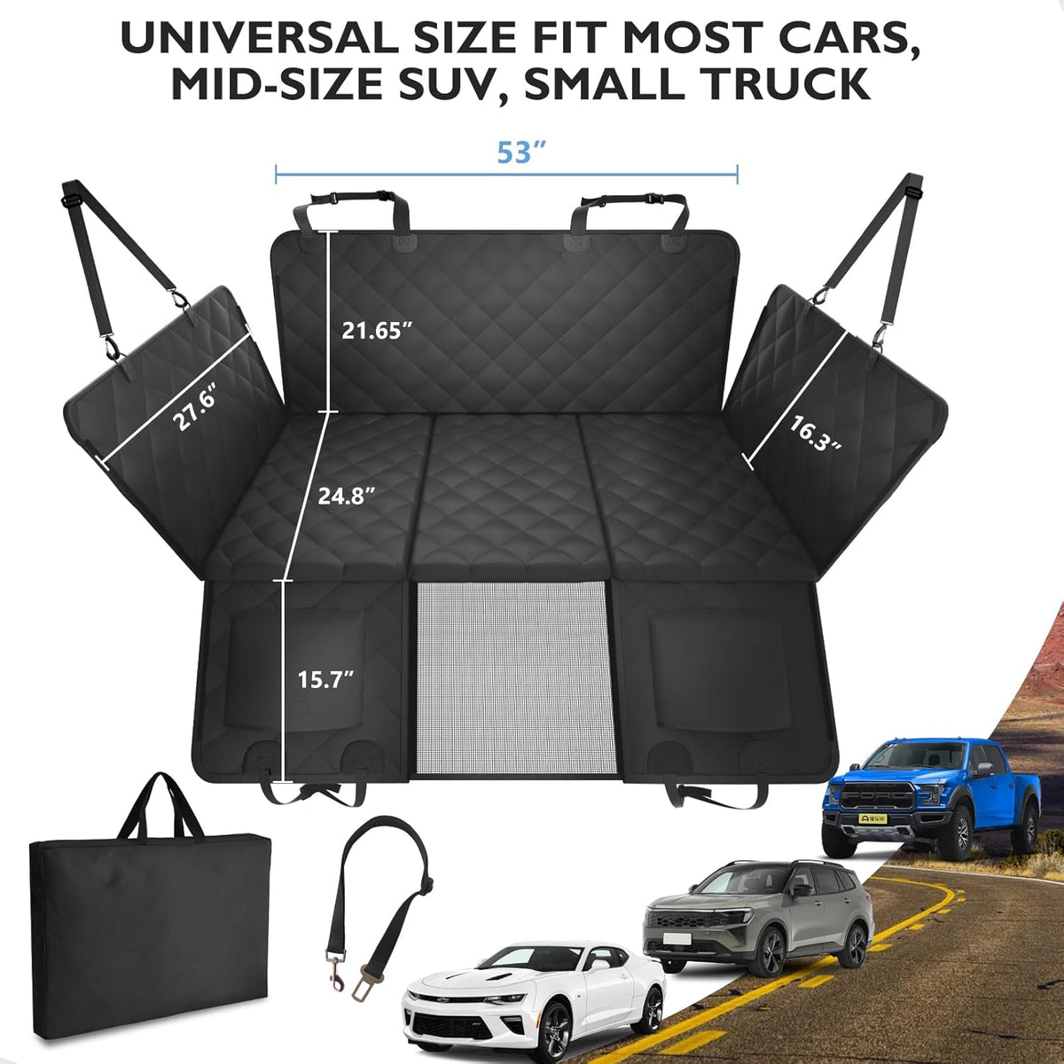 Back Seat Extender for Dogs-Large Space, Dog Car Seat Cover Hard Bottom Holds 420lbs, Sturdy Backseat Extender for Dogs,Upgraded Waterproof Pet Car Bed Dog Hammock for Car, SUV,Truck, Black