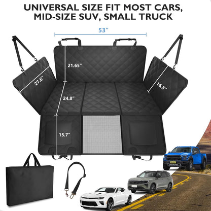 Back Seat Extender for Dogs-Large Space, Dog Car Seat Cover Hard Bottom Holds 420lbs, Sturdy Backseat Extender for Dogs,Upgraded Waterproof Pet Car Bed Dog Hammock for Car, SUV,Truck, Black