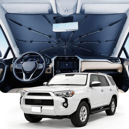 DMJN Umbrella Windshield Sun Shade - Medium, Car Sunshade for Front Windshield [Nano Ice-Crystal Coatings] UPF50+ Heat & UV Block, Protect Interior & Keep Cooler Universal for Car, SUV, Truck