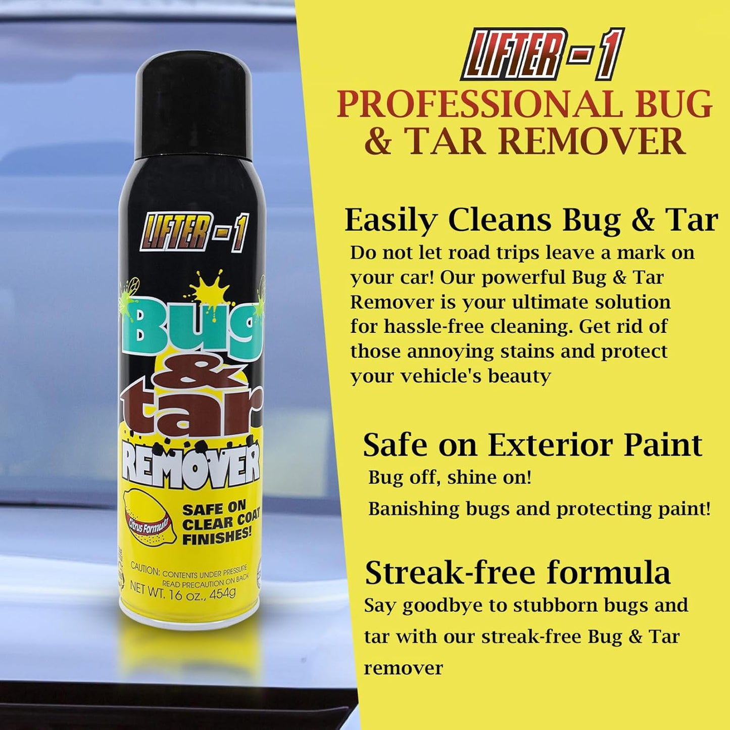Bug and Tar Remover for Cars, Trucks, RVs, and SUVs, Fresh Citrus Spray for Stuck On Grime, Clean Auto Detailing Accessory, Streak Free Shine, Safe on Exterior Paint – Pack of 2