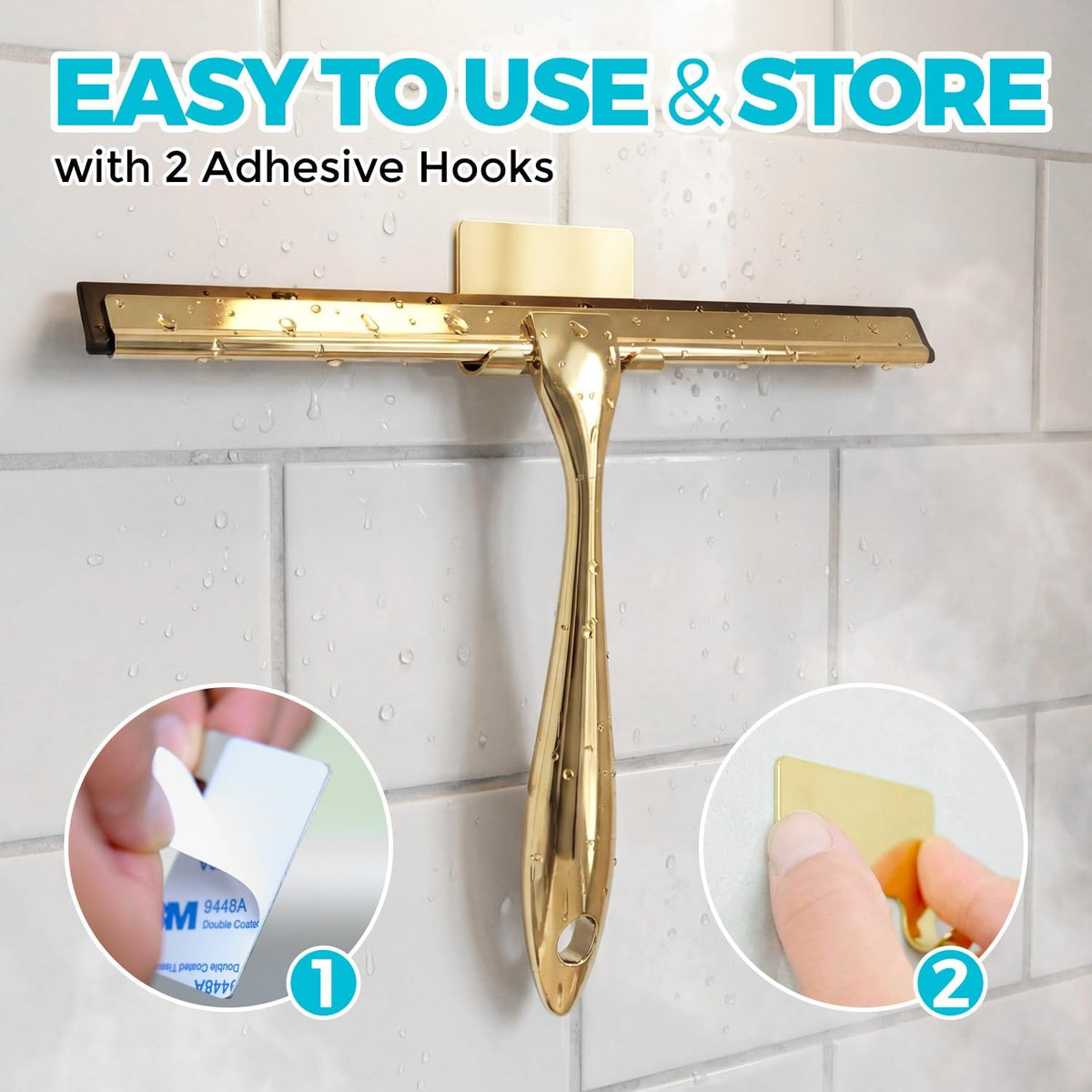 ALFLOD 2PACK Shower Squeegee for Glass Doors, Squeegee for Shower Glass，All-Purpose Tile Walls, Bathroom, Window, Glass and Car Windshield, Mirrors and Kitchen-Stainless Steel, 10 Inches, Silver