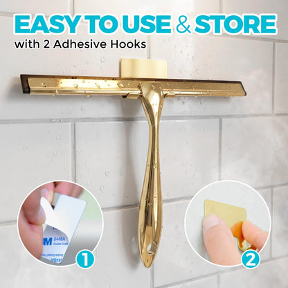 ALFLOD 2PACK Shower Squeegee for Glass Doors, Squeegee for Shower Glass，All-Purpose Tile Walls, Bathroom, Window, Glass and Car Windshield, Mirrors and Kitchen-Stainless Steel, 10 Inches, Silver