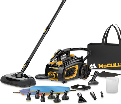 McCulloch MC1385 Deluxe Canister Steam Cleaner, 2-Hour Runtime, Chemical-Free, 23 Accessories: Mop Head, Brushes & More - Built for Home, Tile, Carpet, Furniture, & Personal Car Detailing