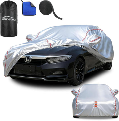 Car Cover for Sedan, Waterproof All Weather Heavy Duty, 360° Underbody Wrap Windproof Design, Quick Install Outdoor Vehicle Cover, Fits 186-193 in