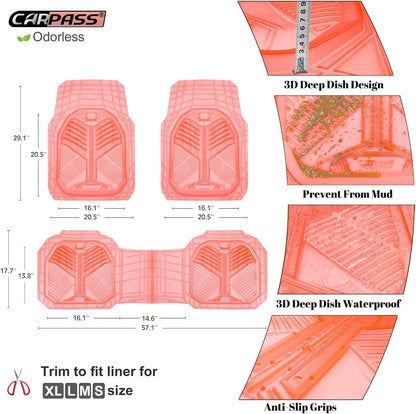 CAR PASS Heavy Duty Rubber Car Mats with Cargo Liner, Deep-Dish Car Floor Mats and Trunk Mat All Weather, Universal Trim-to-Fit for SUVs Trucks Sedans, Waterproof Anti-Slip, Trimmable V12 Black
