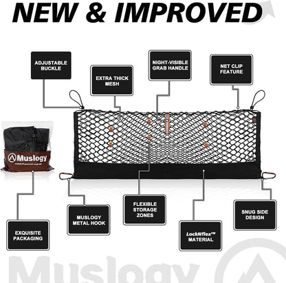 Muslogy Truck Bed Cargo Net Trunk Netting Compatible with 2023-2025 2026 Honda CR-V Accessories, Pickup Cargo Organizer SUV Sedan Storage Net w/Heavy Duty Carabiners - Colors B
