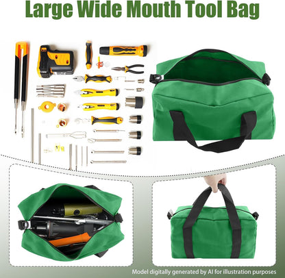 Small Tool Bag,Close Top Wide Mouth Tool Organizer Bag,Large Capacity Tool Bags for Men,Canvas Tool Storage Bag for Storage Handbag for Screwdrivers,Wrench,Pliers Hand Tools (black, 12 Inch)