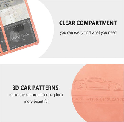 Car Registration and Insurance Holder,PU Leather Car Glove Box Organizer Car Document Holder for ID,Driver's License,Universal Car Organizer Car Accessories for Women/Men (Red)