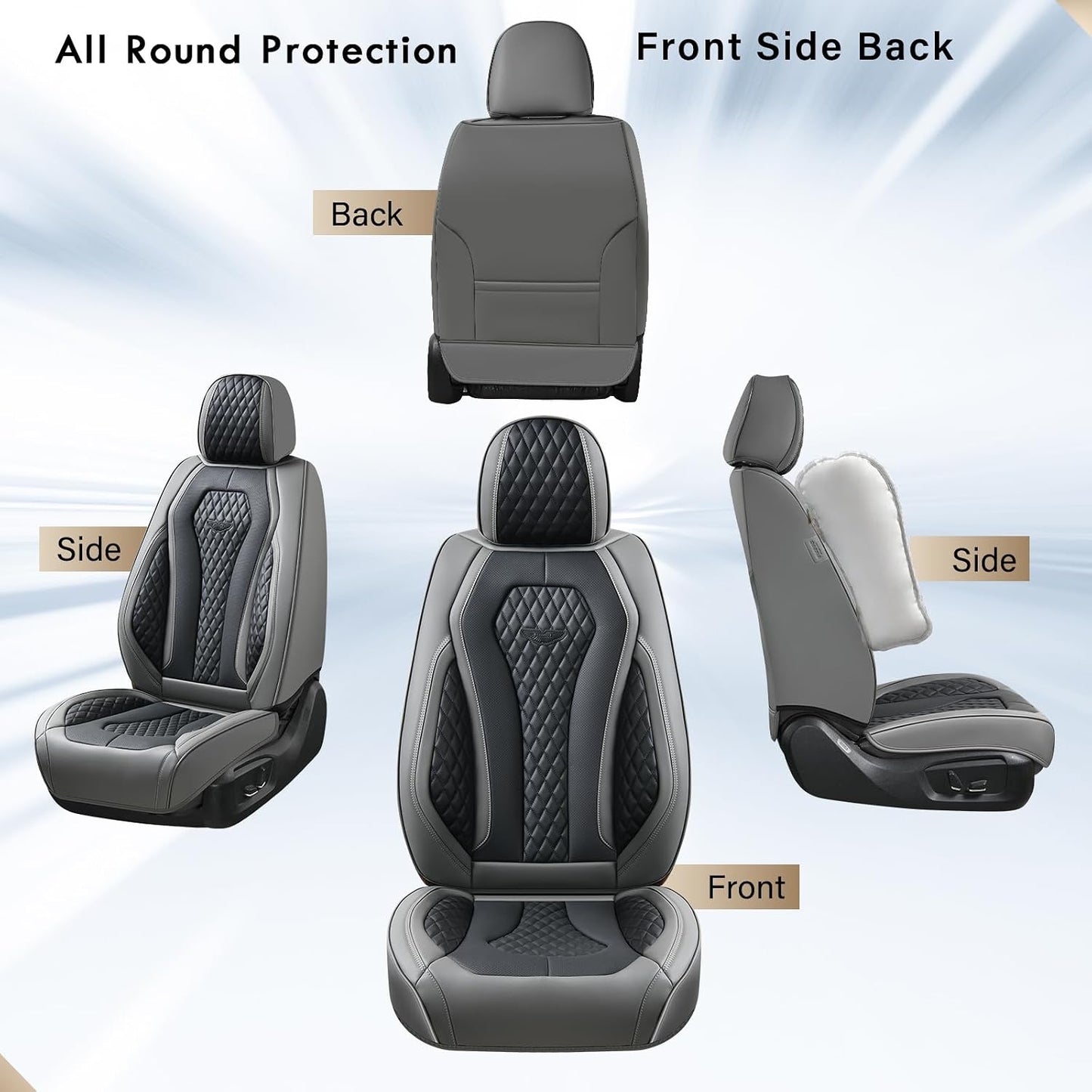 Coverado Seat Covers, Car Seat Covers Full Set, Black Car Seat Cover, Car Seat Covers Front Seats Back Seat Cover, Waterproof Car Seat Cushion, Leather Seat Covers Seat Protector Fit for Most Cars