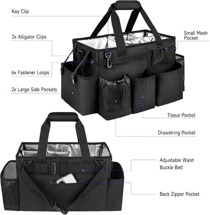 Cleaning Caddy Bag, Cleaning Supplies Organizer for Housekeepers, Housekeeping Caddy with Handle and Detachable Padded Cushion, Black