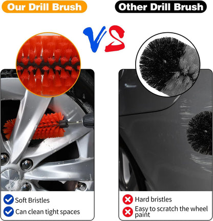 Drill Brush for Car Wheel and Bottle, Highly Dense and Durable Car Cleaning Brush for Wheels, Rims, Engines, Exhaust, Bottle