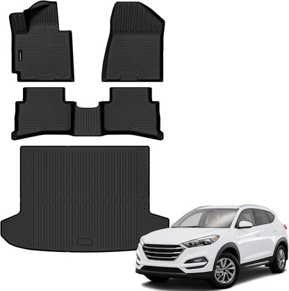 Auxko All Weather Floor Mat & Cargo Mat Fit for 2026 2025 2024 2023 2022 Hyundai Tucson Hybrid(Not PHEV) TPE Liner Tucson Accessory Set All Season Odorless Anti-Slip Floor Liner