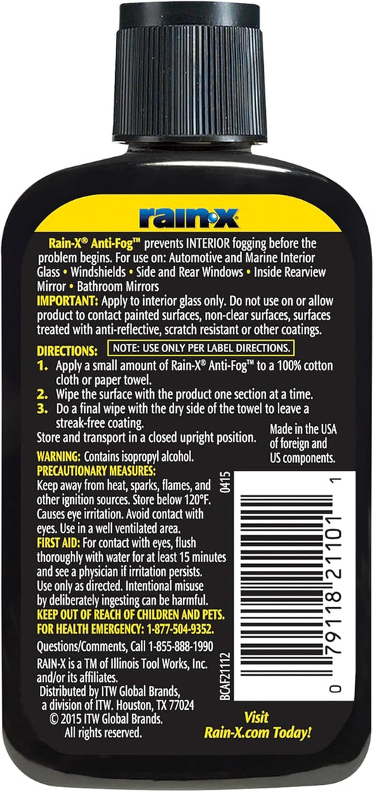 Rain-X AF21106D Glass & Mirrors Anti-Fog Treatment, Prevents Fogging & Steaming on Windshield and Visors, Improves Visibility, Great for Auto & Home