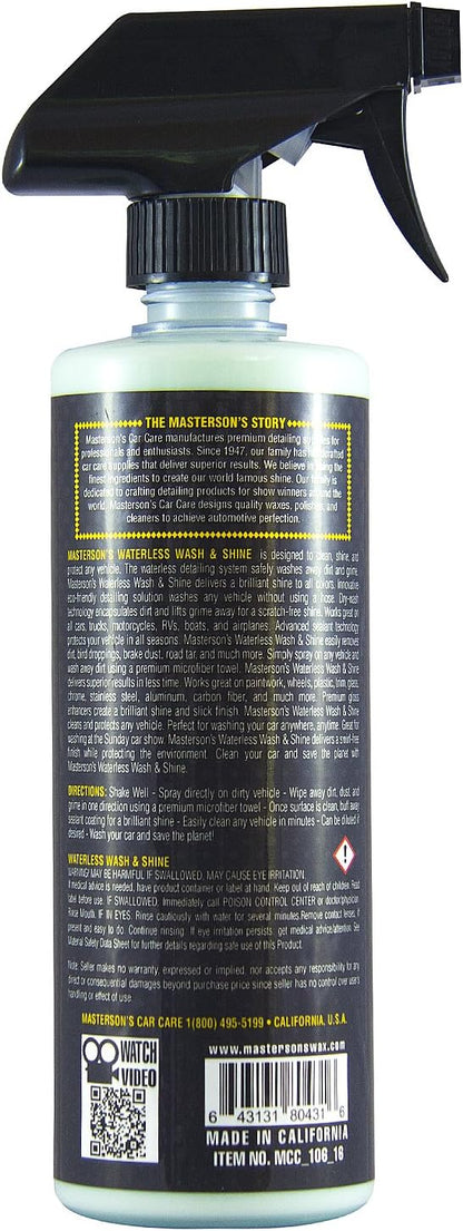MASTERSON'S CAR CARE MCC_106_16 Waterless Wash & Shine - Waterless Car Wash and Wax - Instantly Cleans And Shines - Works On Cars, Trucks, RV, Motorcycles, Boats, Apartments (16 oz.)